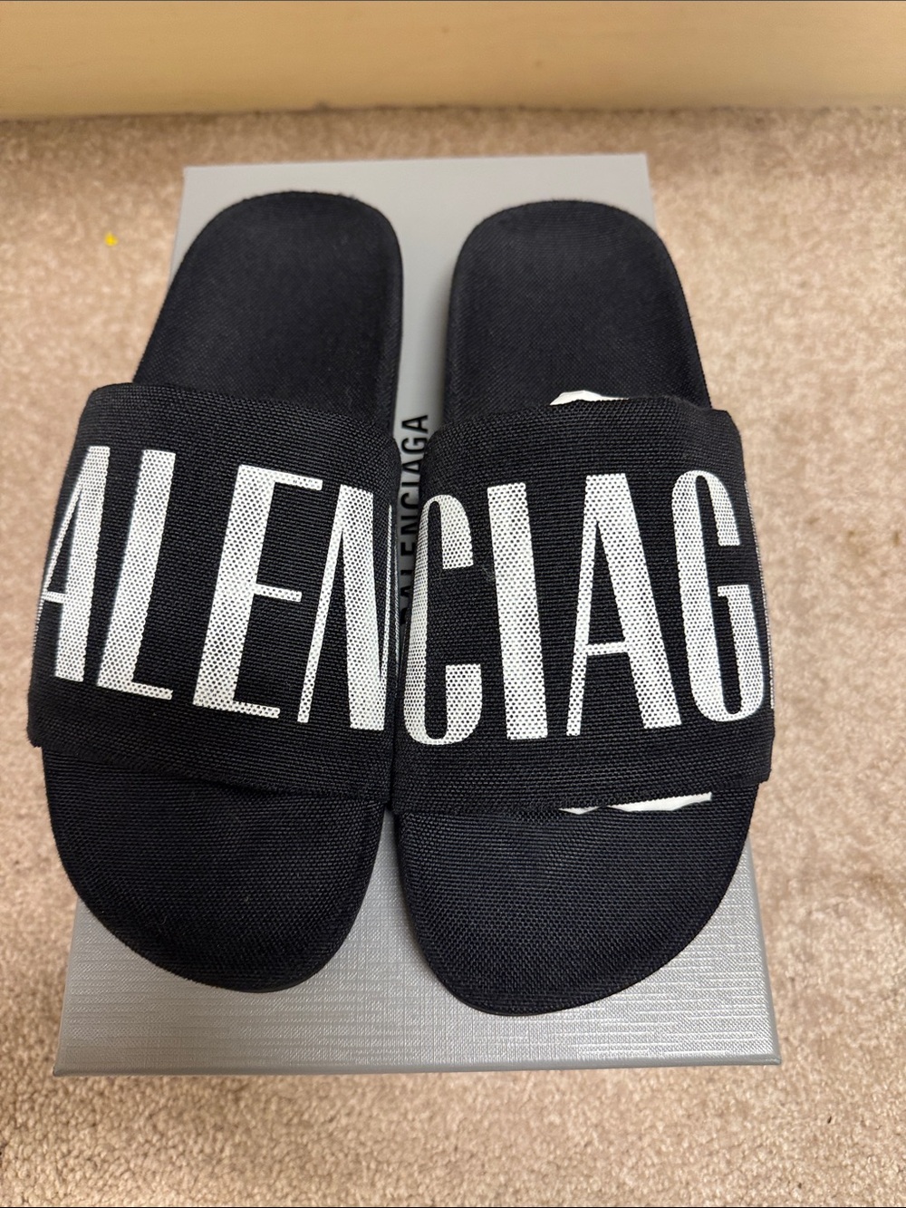 Balenciaga Pool Slide Sandals Black Canvas EU 44 / US 11